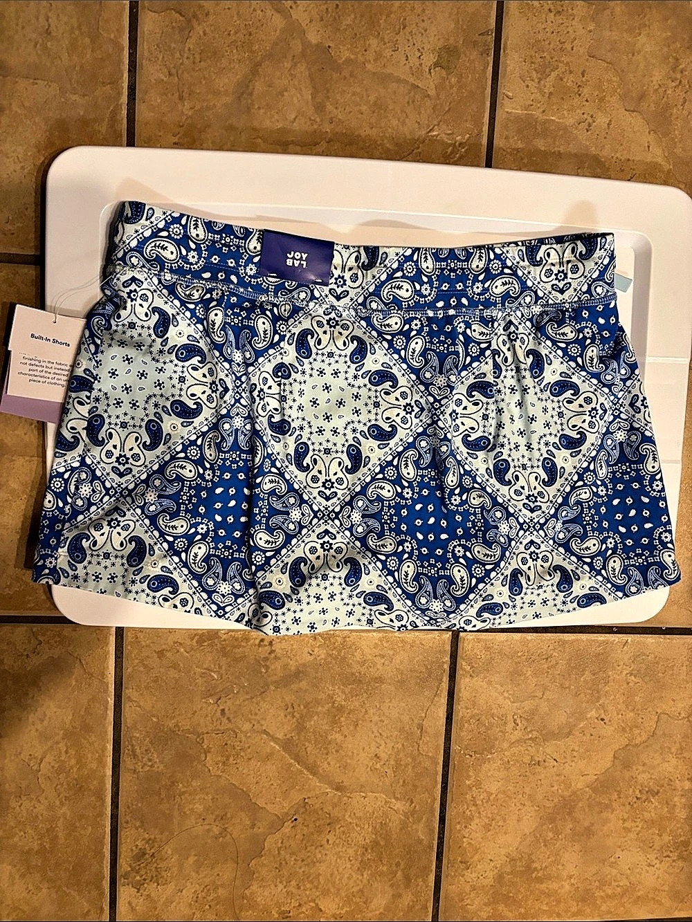 JoyLab Mid-Rise Skort Paisley Skort in Blue & White Size Large NWT